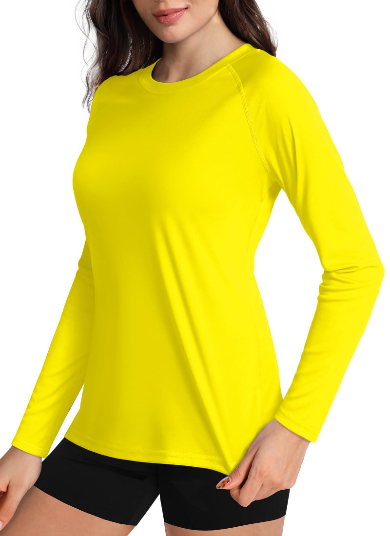 Boladeci Women's Swim Shirt Rash Guard Yellow Long Sleeve Sun Shirts UPF 50+ UV Protection Workout Tops SPF T-Shirts S - Image 1
